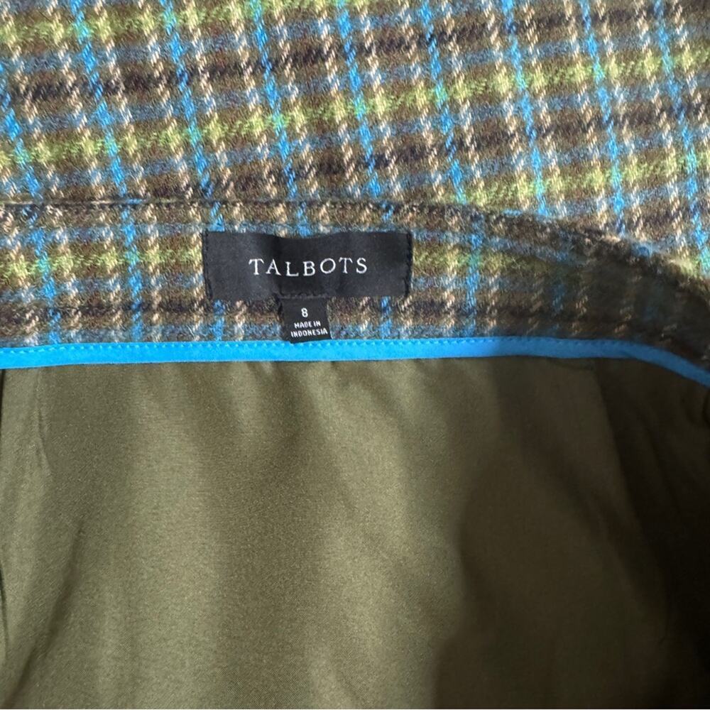 Talbots A-Line Plaid Fringe Wrap Skirt Green Blue Size 8 - Picture 8 of 9